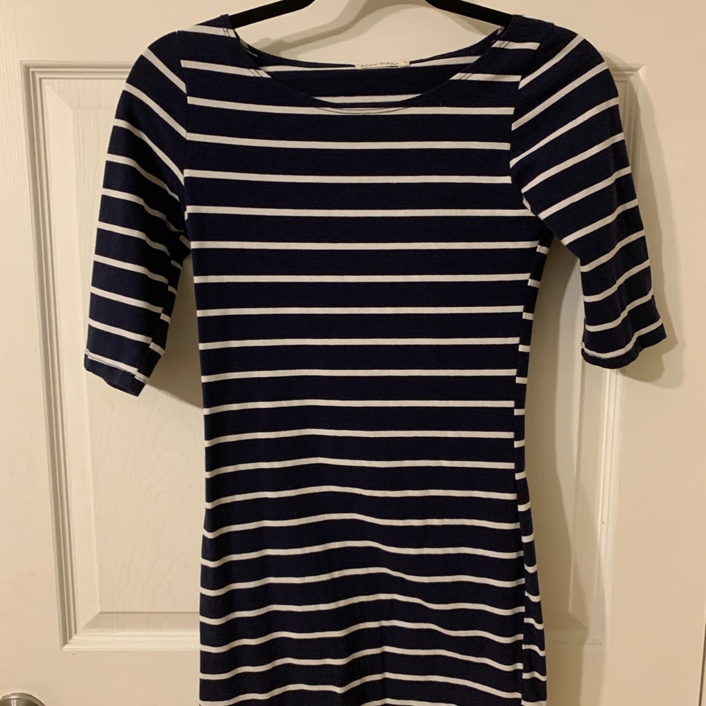 Navy blue and white dress. Skin tight
